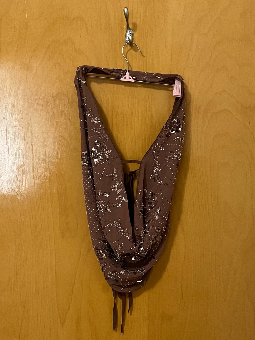 Missguided Brown Sequined Beaded Halter Top